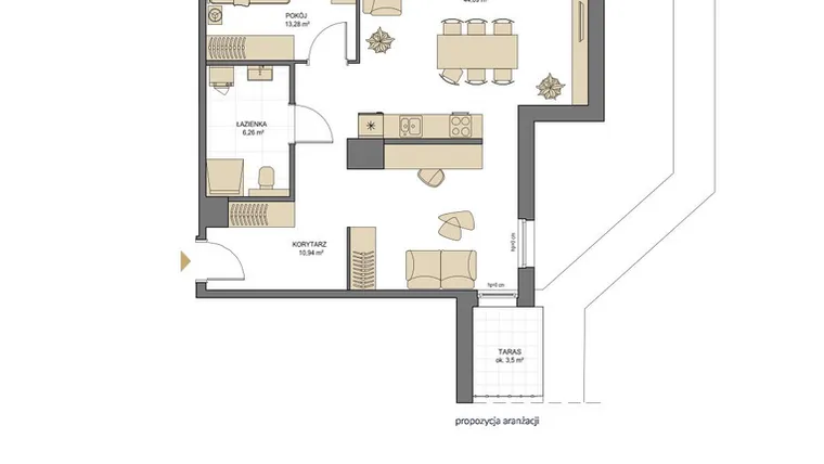 Rzut - Mieszkanie na sprzedaż 2 pokoje o powierzchni 74,57 m² - numer T12 w Trend