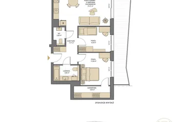 Rzut - Mieszkanie na sprzedaż 3 pokoje o powierzchni 61,98 m² - numer T08 w Trend