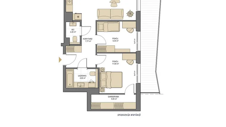 Rzut - Mieszkanie na sprzedaż 3 pokoje o powierzchni 61,98 m² - numer T08 w Trend