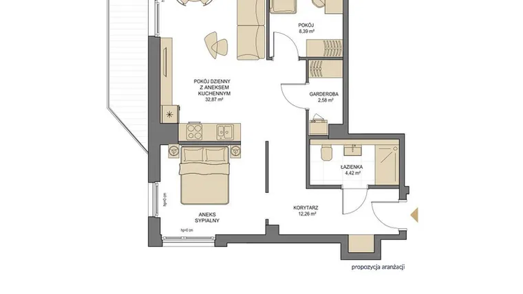 Rzut - Mieszkanie na sprzedaż 2 pokoje o powierzchni 60,26 m² - numer T01 w Trend