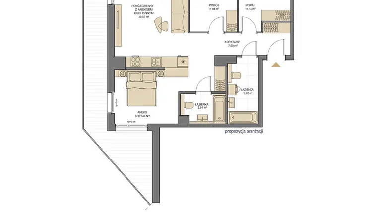 Rzut - Mieszkanie na sprzedaż 3 pokoje o powierzchni 79,8 m² - numer T10 w Trend
