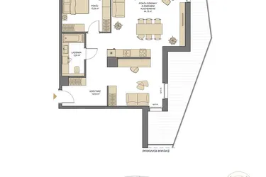 Rzut - Mieszkanie na sprzedaż 2 pokoje o powierzchni 74,7 m² - numer T22 w Trend