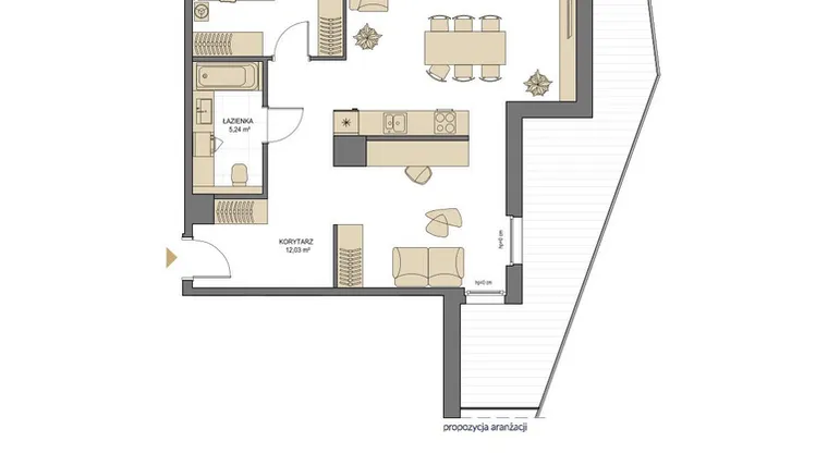Rzut - Mieszkanie na sprzedaż 2 pokoje o powierzchni 74,7 m² - numer T22 w Trend