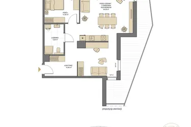 Rzut - Mieszkanie na sprzedaż 2 pokoje o powierzchni 74,57 m² - numer T17 w Trend
