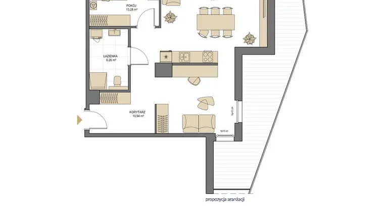 Rzut - Mieszkanie na sprzedaż 2 pokoje o powierzchni 74,57 m² - numer T17 w Trend