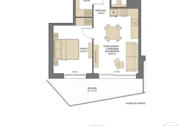 Rzut - Mieszkanie na sprzedaż 2 pokoje o powierzchni 42,41 m² - numer T24 w Trend