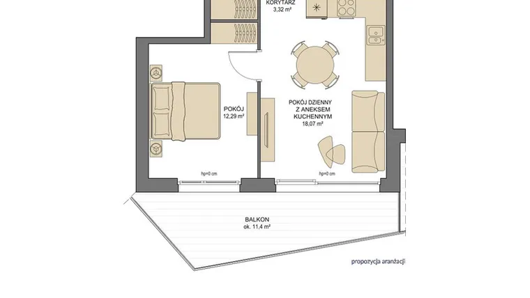 Rzut - Mieszkanie na sprzedaż 2 pokoje o powierzchni 42,41 m² - numer T24 w Trend