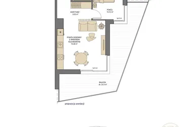 Rzut - Mieszkanie na sprzedaż 2 pokoje o powierzchni 42,84 m² - numer T23 w Trend