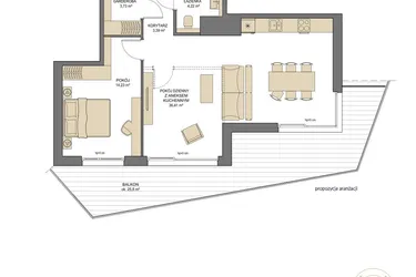 Rzut - Mieszkanie na sprzedaż 2 pokoje o powierzchni 61,98 m² - numer T33 w Trend
