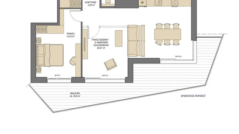 Rzut - Mieszkanie na sprzedaż 2 pokoje o powierzchni 61,98 m² - numer T33 w Trend