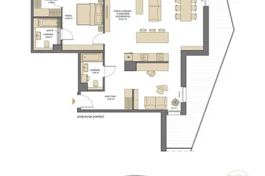 Rzut - Mieszkanie na sprzedaż 2 pokoje o powierzchni 90,65 m² - numer T27 w Trend