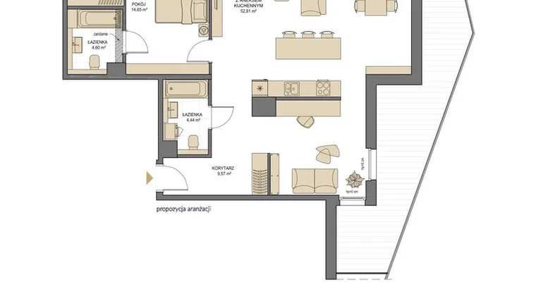 Rzut - Mieszkanie na sprzedaż 2 pokoje o powierzchni 90,65 m² - numer T27 w Trend