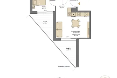 Rzut - Mieszkanie na sprzedaż 2 pokoje o powierzchni 42,28 m² - numer T30 w Trend