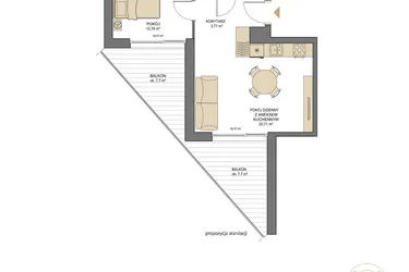 Rzut - Mieszkanie na sprzedaż 2 pokoje o powierzchni 42,28 m² - numer T34 w Trend