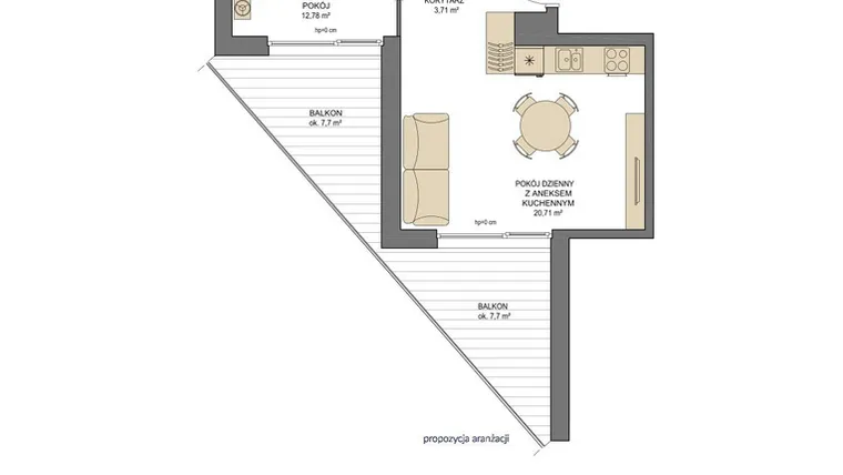 Rzut - Mieszkanie na sprzedaż 2 pokoje o powierzchni 42,28 m² - numer T34 w Trend