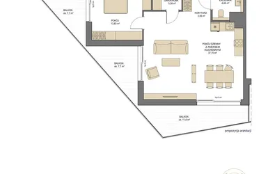 Rzut - Mieszkanie na sprzedaż 2 pokoje o powierzchni 62,45 m² - numer T40 w Trend