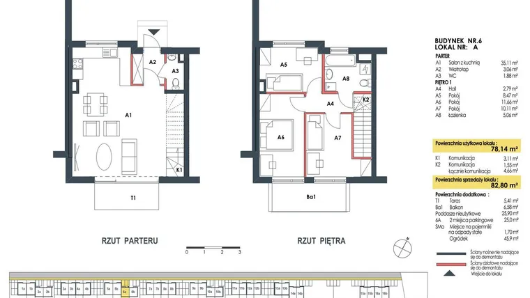 Rzut - Dom na sprzedaż 4 pokoje o powierzchni 83,44 m² - numer 6a w Waw.Re