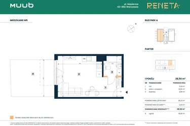 Rzut - Mieszkanie na sprzedaż 1 pokój o powierzchni 28,23 m² - numer M05 w Reneta
