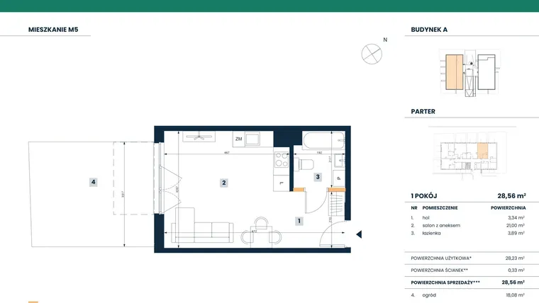 Rzut - Mieszkanie na sprzedaż 1 pokój o powierzchni 28,23 m² - numer M05 w Reneta
