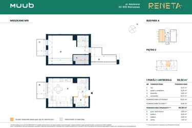 Rzut - Mieszkanie na sprzedaż 2 pokoje o powierzchni 50,18 m² - numer M16 w Reneta