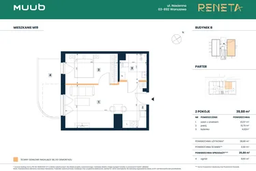 Rzut - Mieszkanie na sprzedaż 2 pokoje o powierzchni 38,98 m² - numer M19 w Reneta