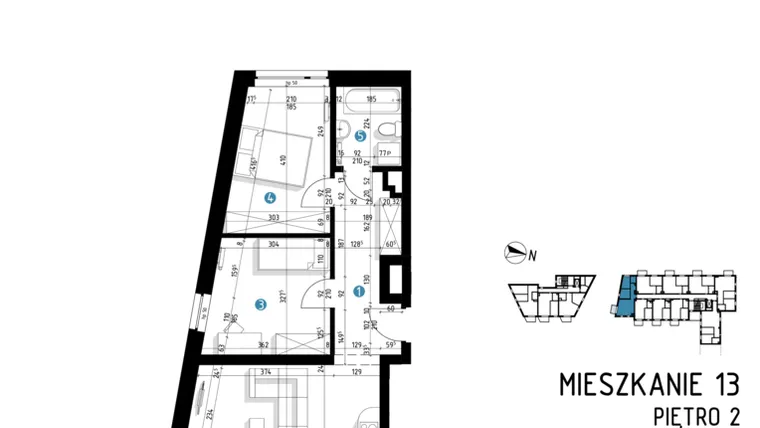 Rzut - Mieszkanie na sprzedaż 3 pokoje o powierzchni 62,5 m² - numer 6A.13 w Parkowa 6AC - ETAP III