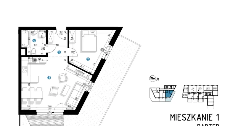 Rzut - Mieszkanie na sprzedaż 2 pokoje o powierzchni 50,3 m² - numer 6C.1 w Parkowa 6AC - ETAP III