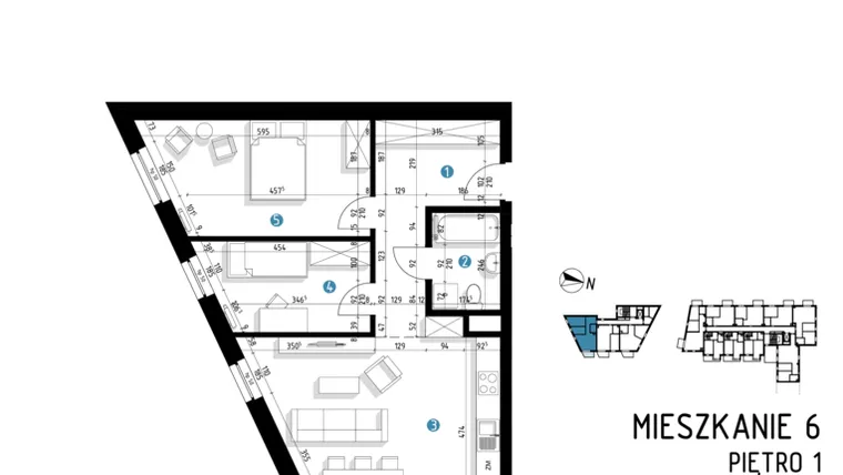 Rzut - Mieszkanie na sprzedaż 3 pokoje o powierzchni 65,4 m² - numer 6C.6 w Parkowa 6AC - ETAP III