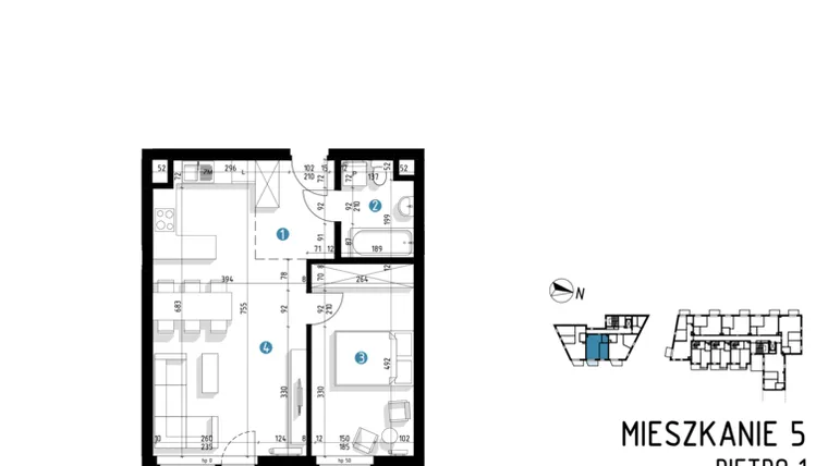 Rzut - Mieszkanie na sprzedaż 2 pokoje o powierzchni 47,7 m² - numer 6C.5 w Parkowa 6AC - ETAP III