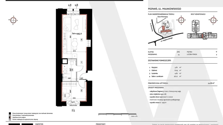 Rzut - Mieszkanie na sprzedaż 2 pokoje o powierzchni 34,86 m² - numer 309/01 w Warzelnia II