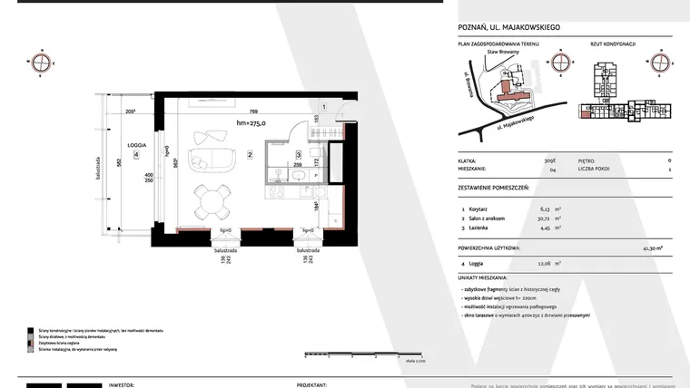Rzut - Mieszkanie na sprzedaż 1 pokój o powierzchni 41,3 m² - numer 309E/04 w WARZELNIA