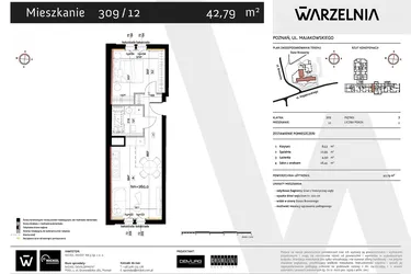 Rzut - Mieszkanie na sprzedaż 2 pokoje o powierzchni 42,79 m² - numer 309/12 w WARZELNIA