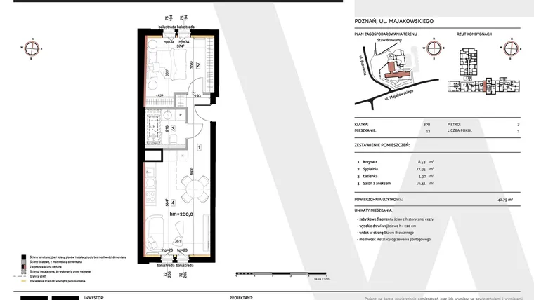 Rzut - Mieszkanie na sprzedaż 2 pokoje o powierzchni 42,79 m² - numer 309/12 w WARZELNIA