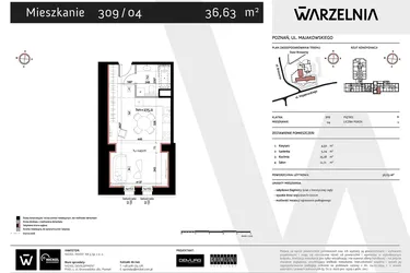 Rzut - Mieszkanie na sprzedaż 1 pokój o powierzchni 36,63 m² - numer 309/04 w Warzelnia II