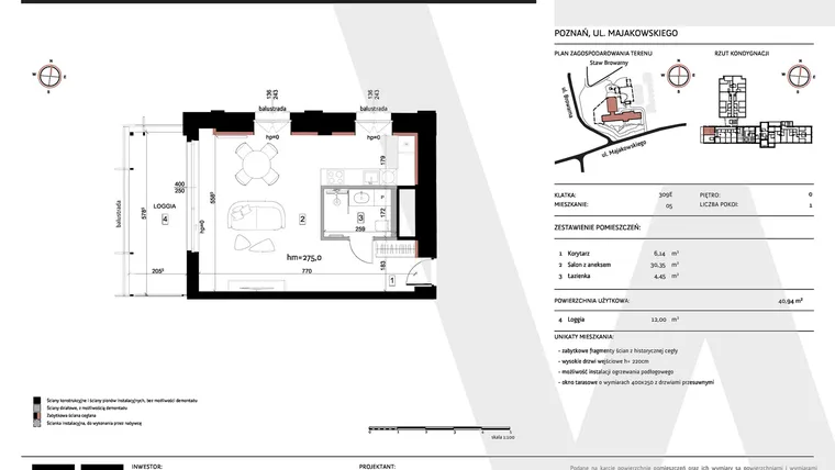 Rzut - Mieszkanie na sprzedaż 1 pokój o powierzchni 40,94 m² - numer 309E/05 w WARZELNIA