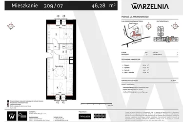 Rzut - Mieszkanie na sprzedaż 2 pokoje o powierzchni 46,28 m² - numer 309/07 w WARZELNIA