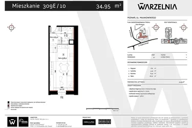 Rzut - Mieszkanie na sprzedaż 1 pokój o powierzchni 34,95 m² - numer 309E/10 w Warzelnia II