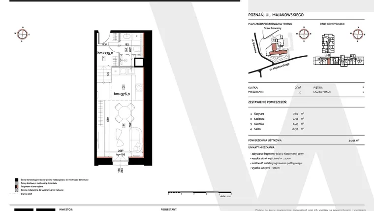 Rzut - Mieszkanie na sprzedaż 1 pokój o powierzchni 34,95 m² - numer 309E/10 w Warzelnia II