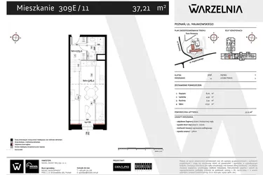 Rzut - Mieszkanie na sprzedaż 1 pokój o powierzchni 37,21 m² - numer 309E/11 w Warzelnia II