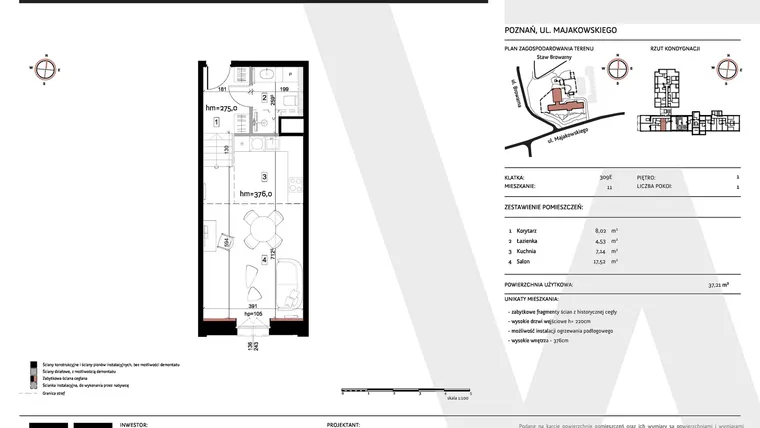 Rzut - Mieszkanie na sprzedaż 1 pokój o powierzchni 37,21 m² - numer 309E/11 w Warzelnia II