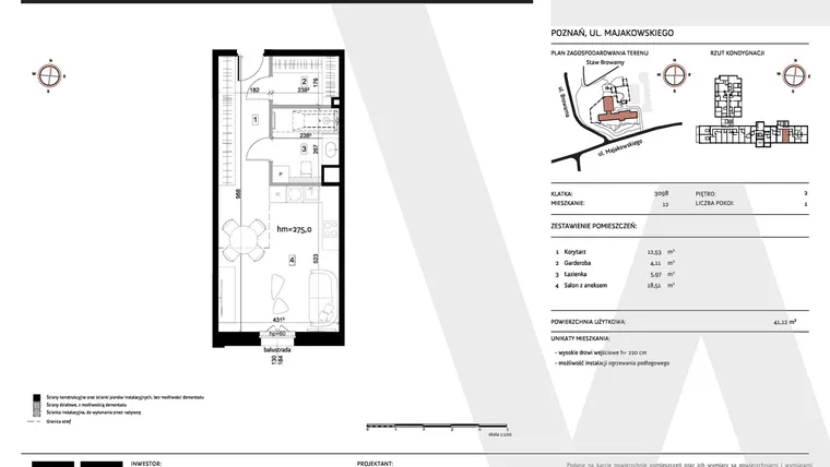 Rzut - Mieszkanie na sprzedaż 1 pokój o powierzchni 41,12 m² - numer 309B/12 w Warzelnia II