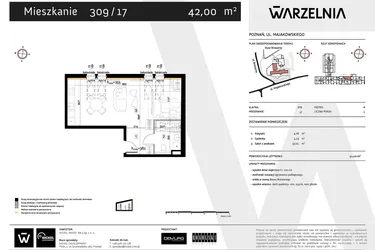 Rzut - Mieszkanie na sprzedaż 1 pokój o powierzchni 42 m² - numer 309/17 w Warzelnia II