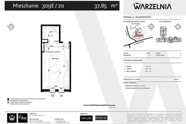 Rzut - Mieszkanie na sprzedaż 1 pokój o powierzchni 37,85 m² - numer 309E/20 w Warzelnia II
