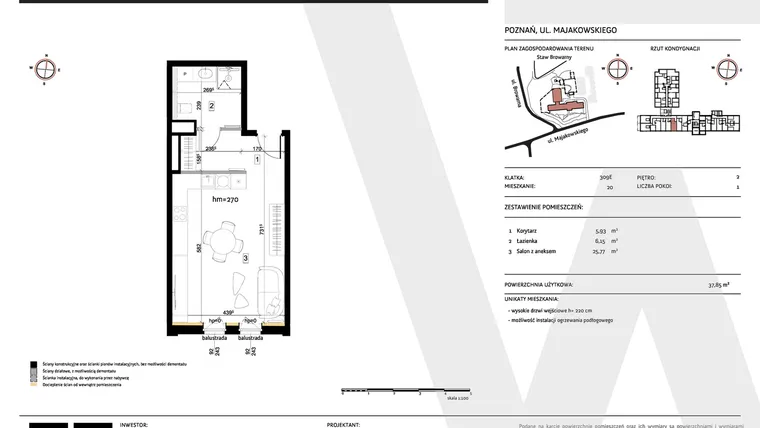 Rzut - Mieszkanie na sprzedaż 1 pokój o powierzchni 37,85 m² - numer 309E/20 w Warzelnia II