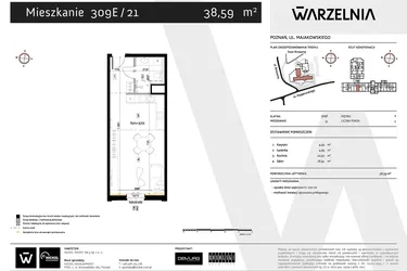Rzut - Mieszkanie na sprzedaż 1 pokój o powierzchni 38,59 m² - numer 309E/21 w Warzelnia II