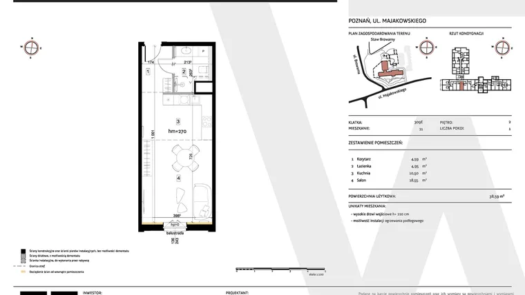 Rzut - Mieszkanie na sprzedaż 1 pokój o powierzchni 38,59 m² - numer 309E/21 w Warzelnia II