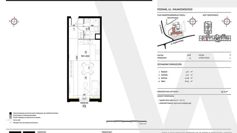 Rzut - Mieszkanie na sprzedaż 1 pokój o powierzchni 38,16 m² - numer 309E/22 w Warzelnia II