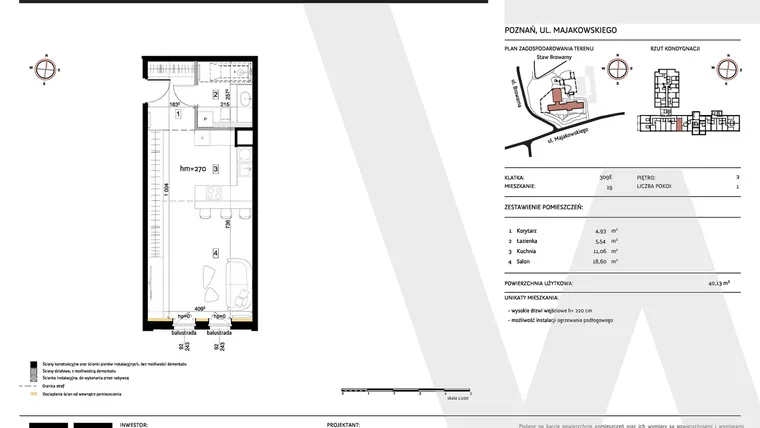Rzut - Mieszkanie na sprzedaż 1 pokój o powierzchni 40,13 m² - numer 309E/19 w Warzelnia II