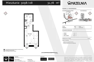 Rzut - Mieszkanie na sprzedaż 1 pokój o powierzchni 31,78 m² - numer 309B/08 w Warzelnia II