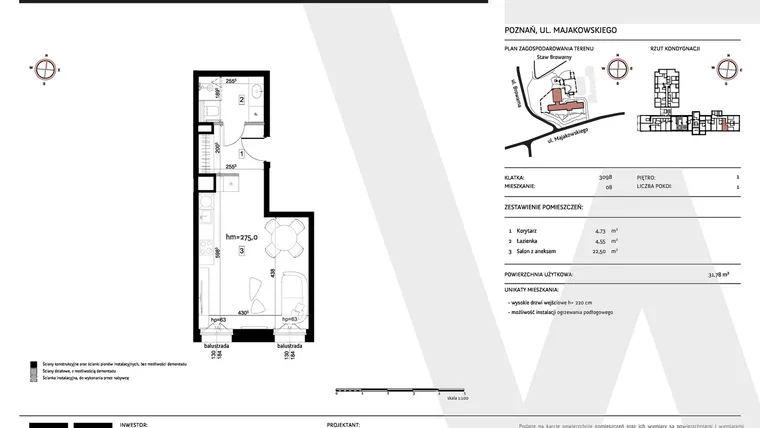 Rzut - Mieszkanie na sprzedaż 1 pokój o powierzchni 31,78 m² - numer 309B/08 w Warzelnia II